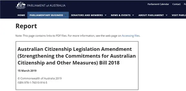 Report on Australian Citizenship Bill (2018) 