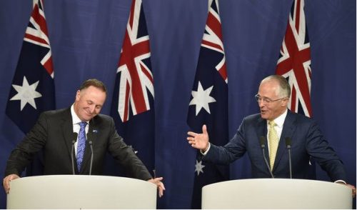 Australia's Prime Ministers Turnbull and Key at a joint press conference in Sydney.