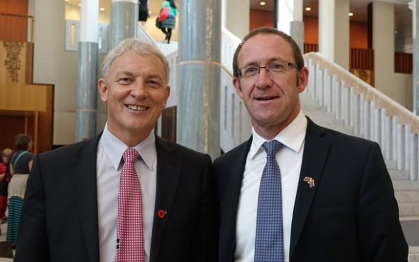 Labour MPs Phil Goff (left) and Andrew Little at Australian Parliament in Canberra.