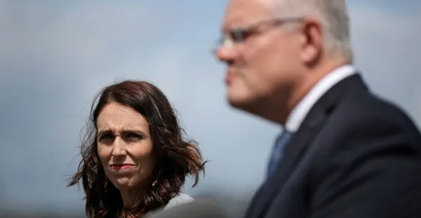 NZ Prime Minister Jacinda Ardern holds a joint press conference with Australian PM Scott Morrison. (Photo: Loren Elliott/Reuters)