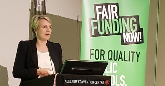 Tanya Plibersek speaking at ALP 2018 Conference. (Photo: J Cox)