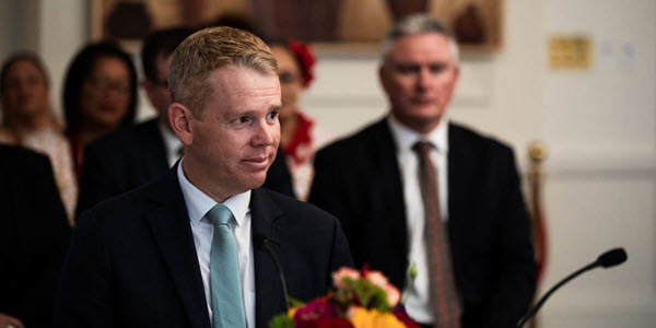 New Zealand Prime Minister Chris Hipkins being sworn in last week. (Photo: RNZ/Samuel Rillstone)